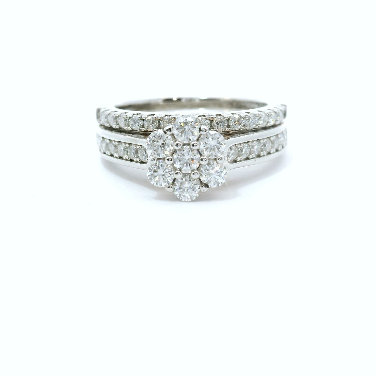 Sterling Silver with Flower Promise Ring Moissanite Set CTW .85 image 0